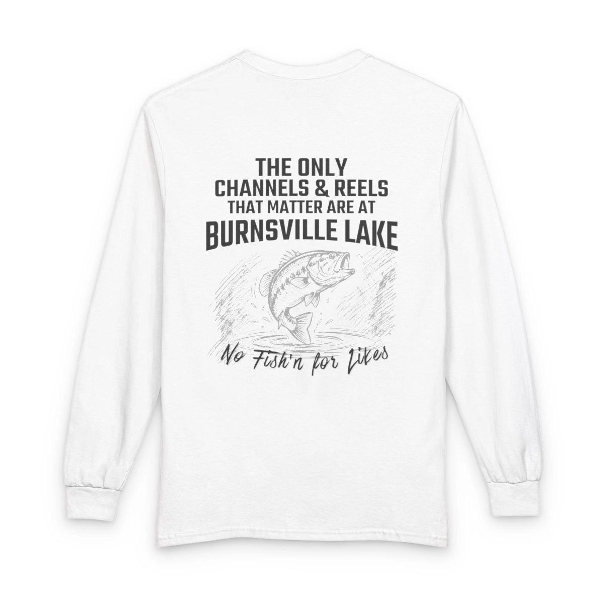 West  Virginia  Burnsville  Lake  Long  Sleeve  Fishing  T-shirt  back  position  view  from  back  white.webp