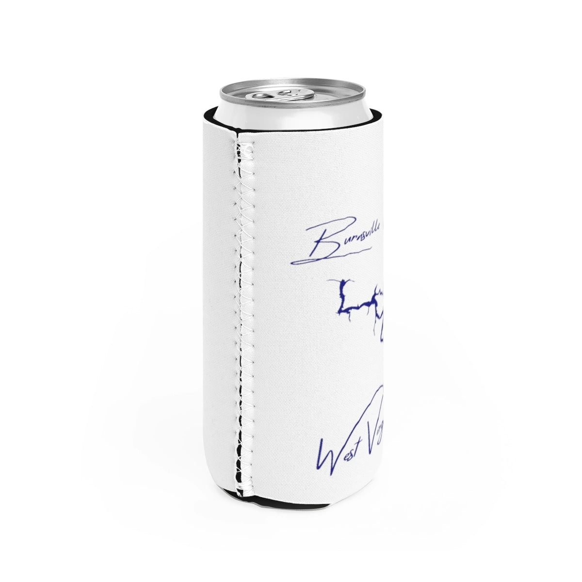 West  Virginia  Burnsville  Lake  Slim  Can  Koozie  all  position  view  from  right  white.webp