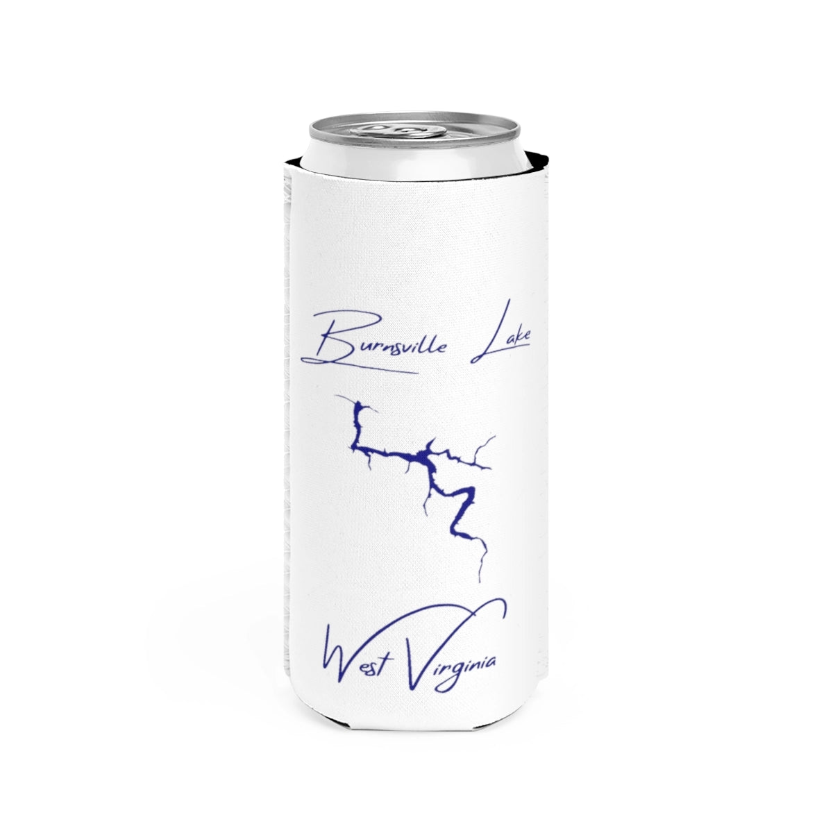 West  Virginia  Burnsville  Lake  Slim  Can  Koozie  front  position  view  from  front  white.webp
