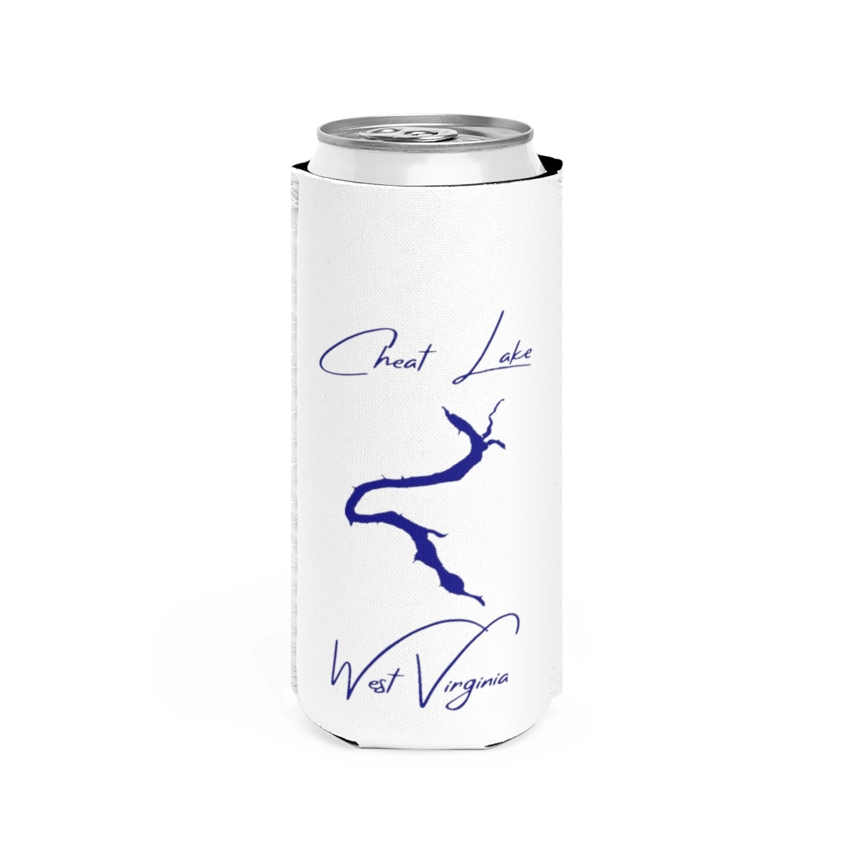 West  Virginia  Cheat  Lake  Slim  Can  Koozie  front  position  view  from  front  white.webp