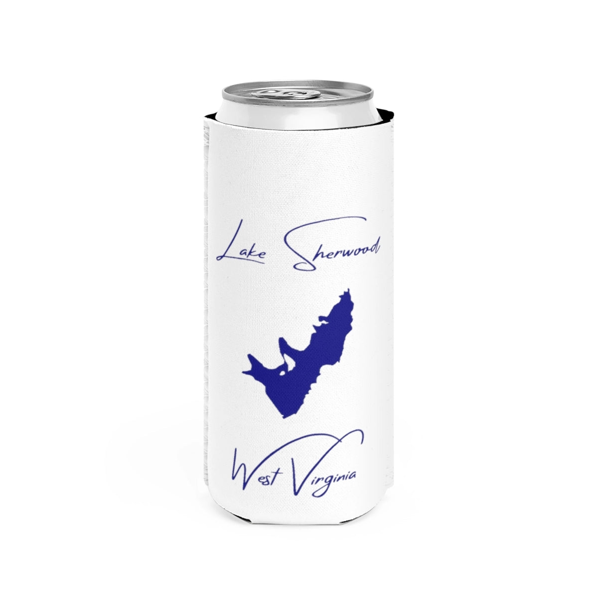 West  Virginia  Lake  Sherwood  Slim  Can  Koozie  front  position  view  from  front  white.webp