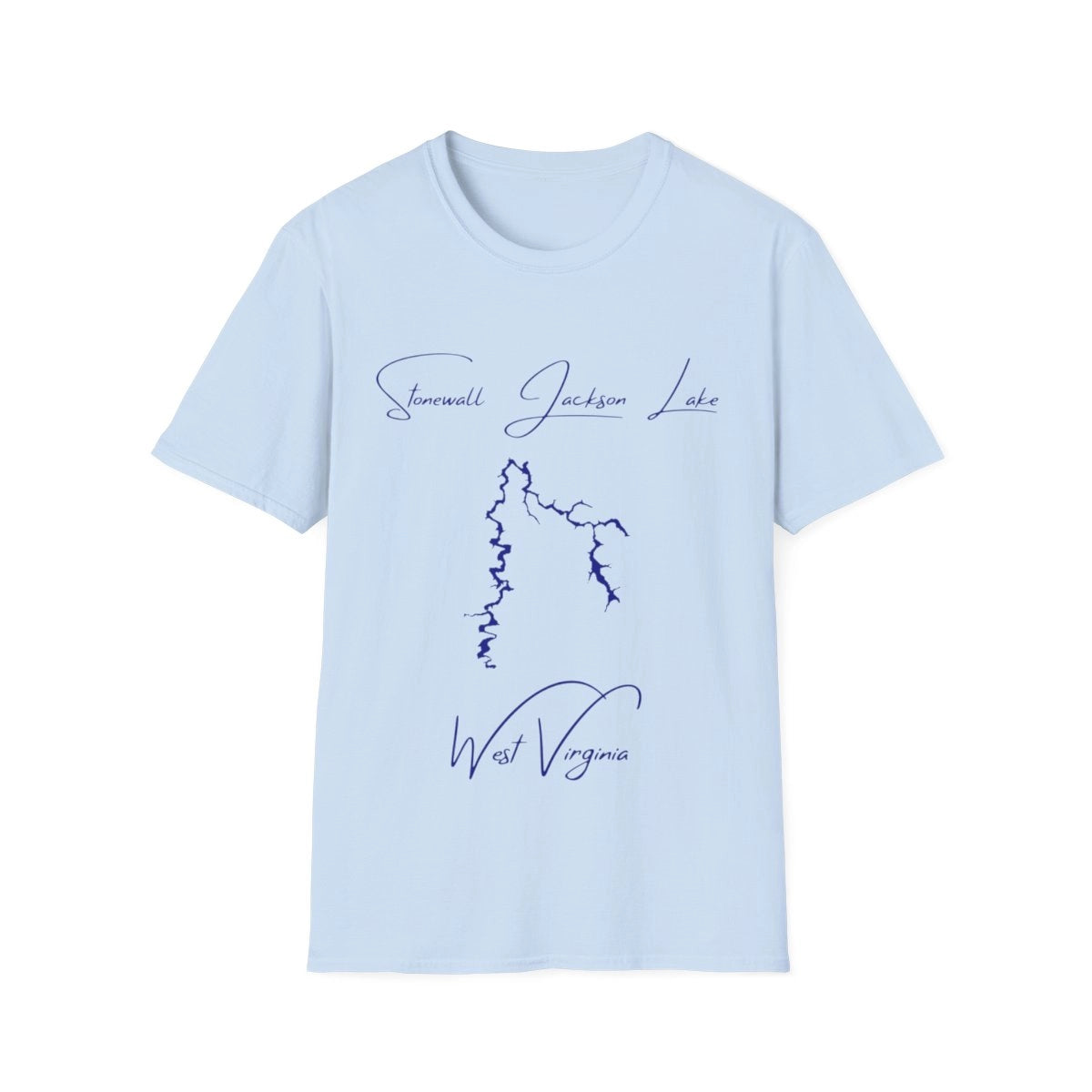 West  Virginia  Stonewall  Jackson  Lake  T-shirt  front  position  view  from  front  light  blue.webp