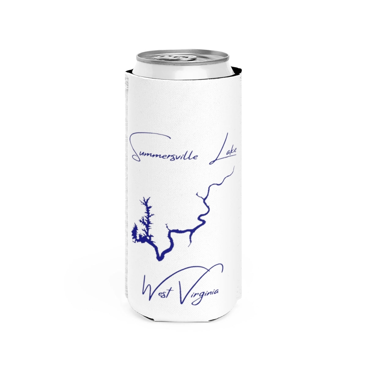 West  Virginia  Summersville  Lake  Slim  Can  Koozie  front  position  view  from  front  white.webp
