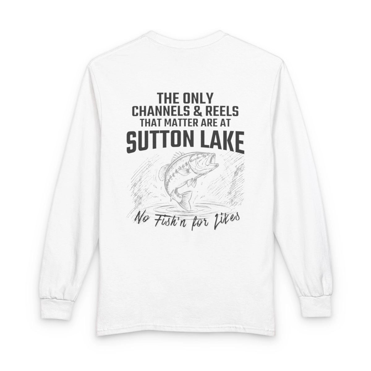 West  Virginia  Sutton  Lake  Long  Sleeve  Fishing  T-shirt  back  position  view  from  back  white.webp