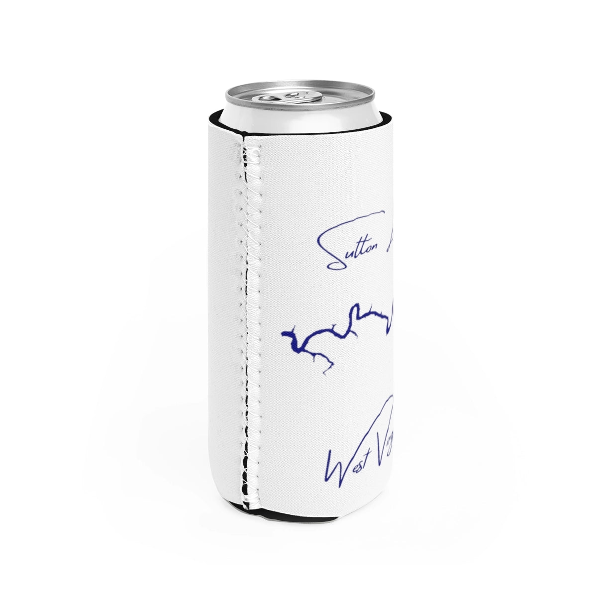 West  Virginia  Sutton  Lake  Slim  Can  Koozie  all  position  view  from  right  white.webp