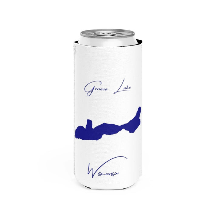 Wisconsin  Geneva  Lake  Slim  Can  Koozie  front  position  view  from  front  white.webp