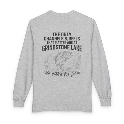 Wisconsin  Grindstone  Lake  Long  Sleeve  Fishing  T-shirt  back  position  view  from  back  sport  grey.webp