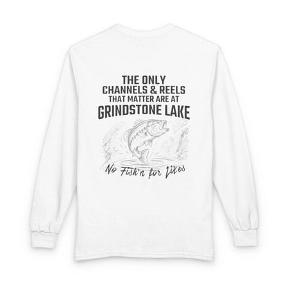Wisconsin  Grindstone  Lake  Long  Sleeve  Fishing  T-shirt  back  position  view  from  back  white.webp
