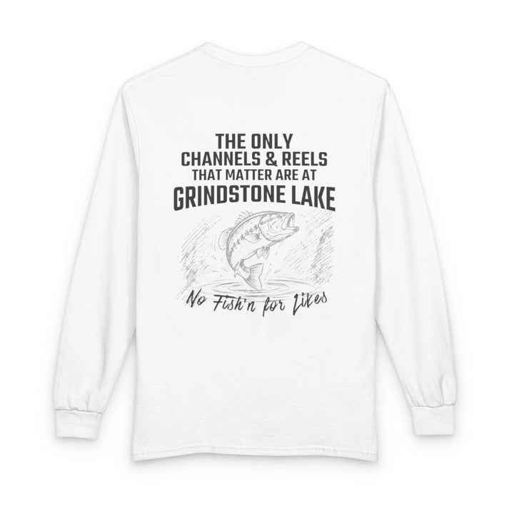 Wisconsin  Grindstone  Lake  Long  Sleeve  Fishing  T-shirt  back  position  view  from  back  white.webp