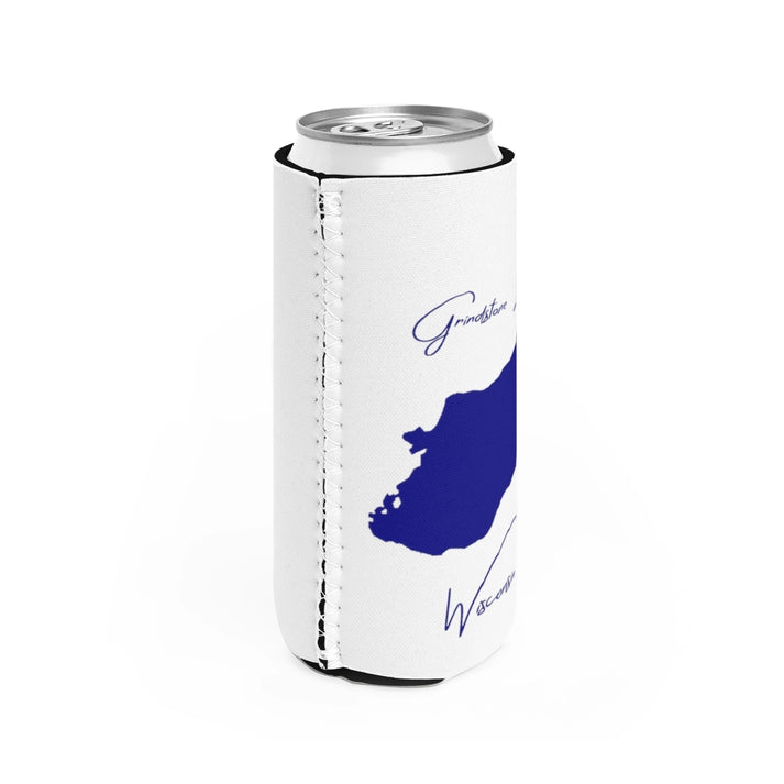 Wisconsin  Grindstone  Lake  Slim  Can  Koozie  all  position  view  from  right  white.webp