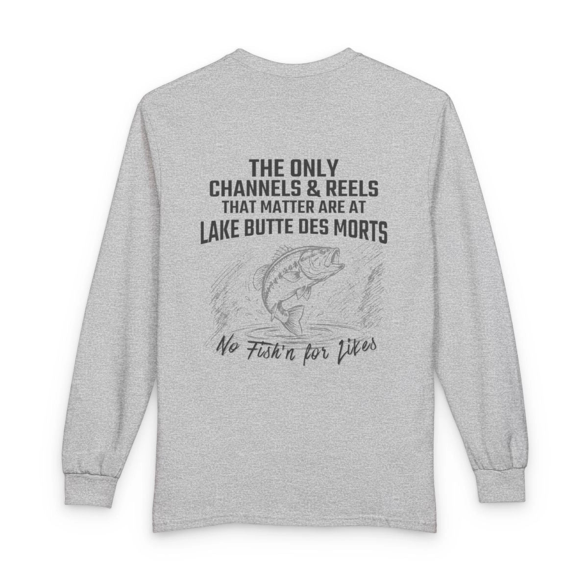 Wisconsin  Lake  Butte  des  Morts  Long  Sleeve  Fishing  T-shirt  back  position  view  from  back  sport  grey.webp