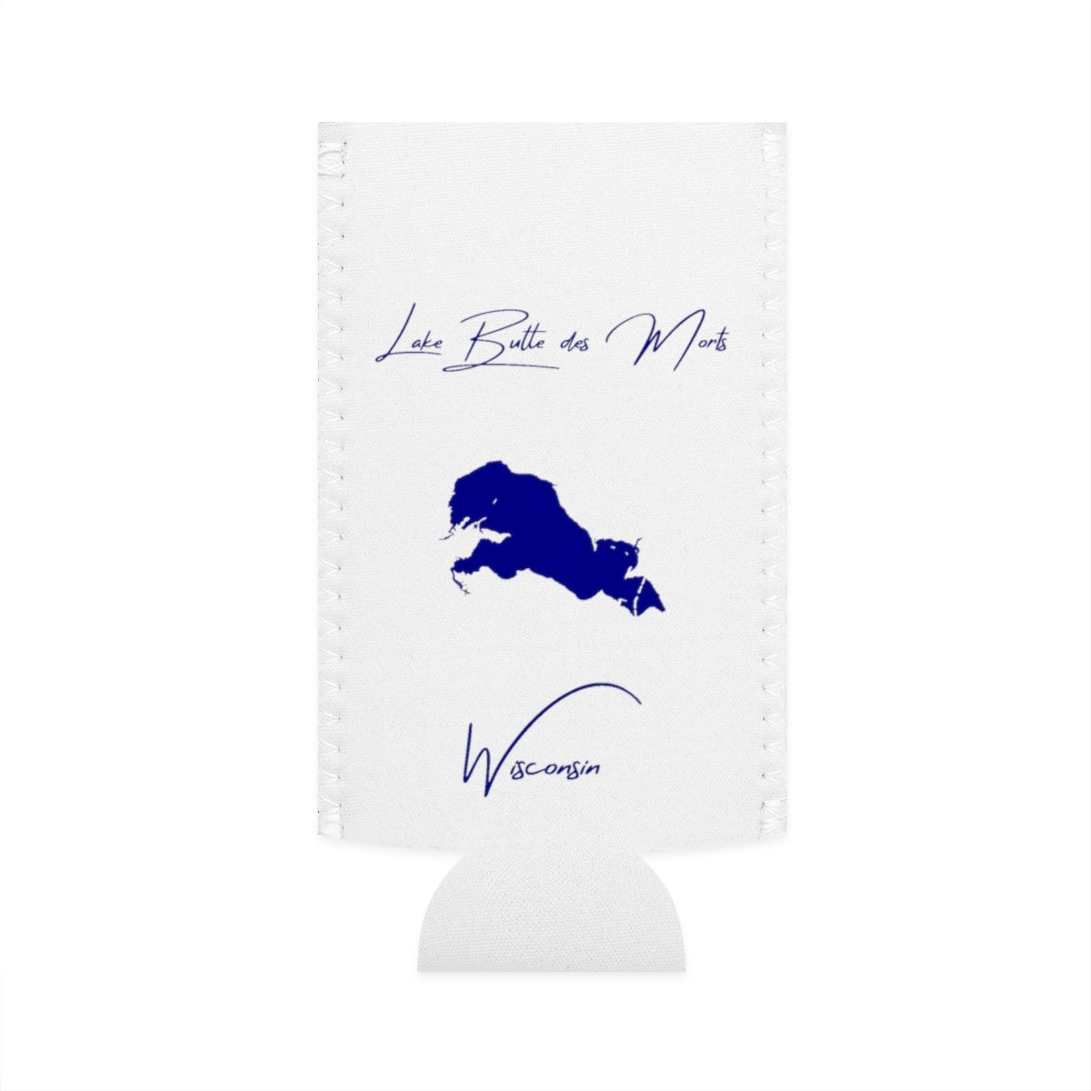 Wisconsin  Lake  Butte  des  Morts  Slim  Can  Koozie  front  position  view  from  flat-front  white.webp