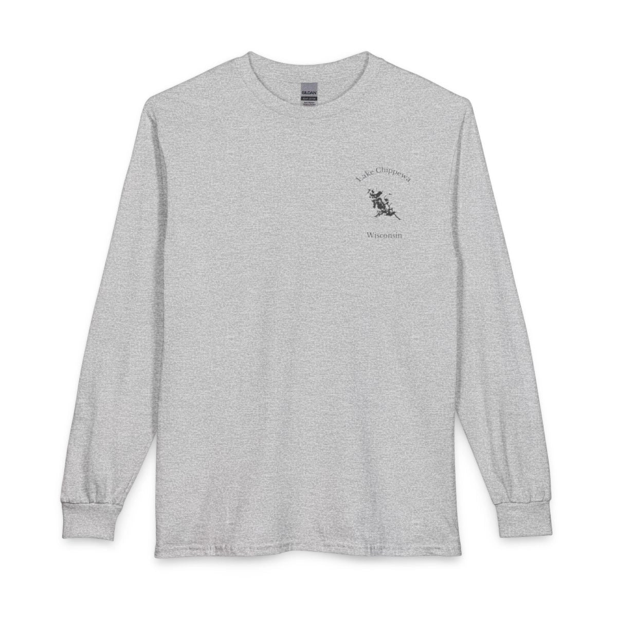 Wisconsin  Lake  Chippewa  Long  Sleeve  Fishing  T-shirt  front  position  view  from  front  sport  grey.webp