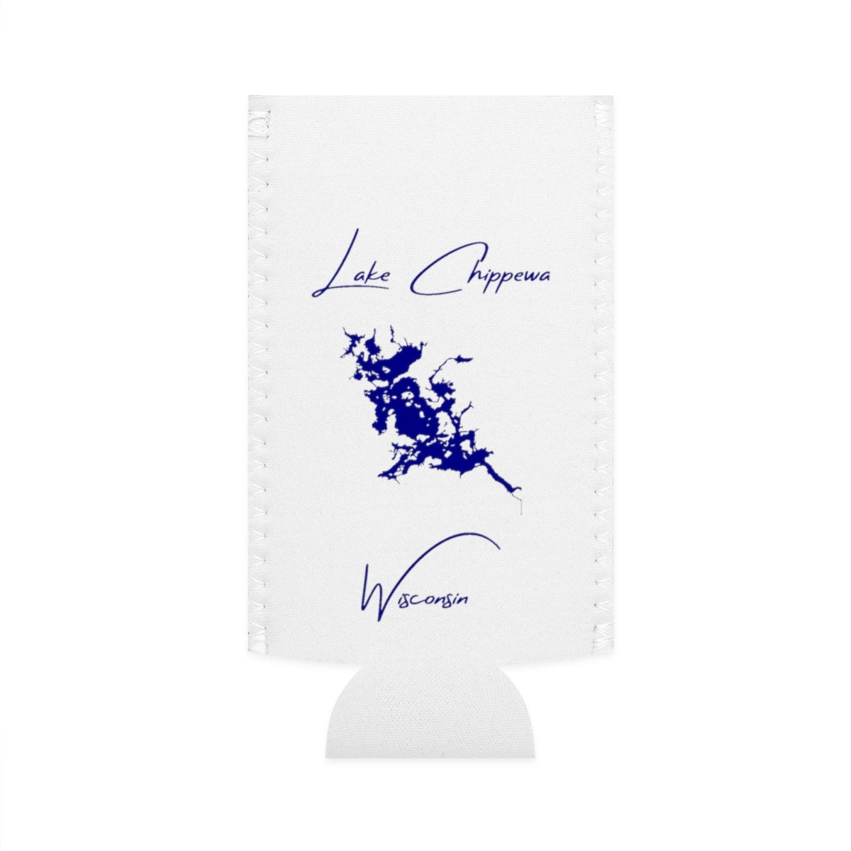 Wisconsin  Lake  Chippewa  Slim  Can  Koozie  front  position  view  from  flat-front  white.webp