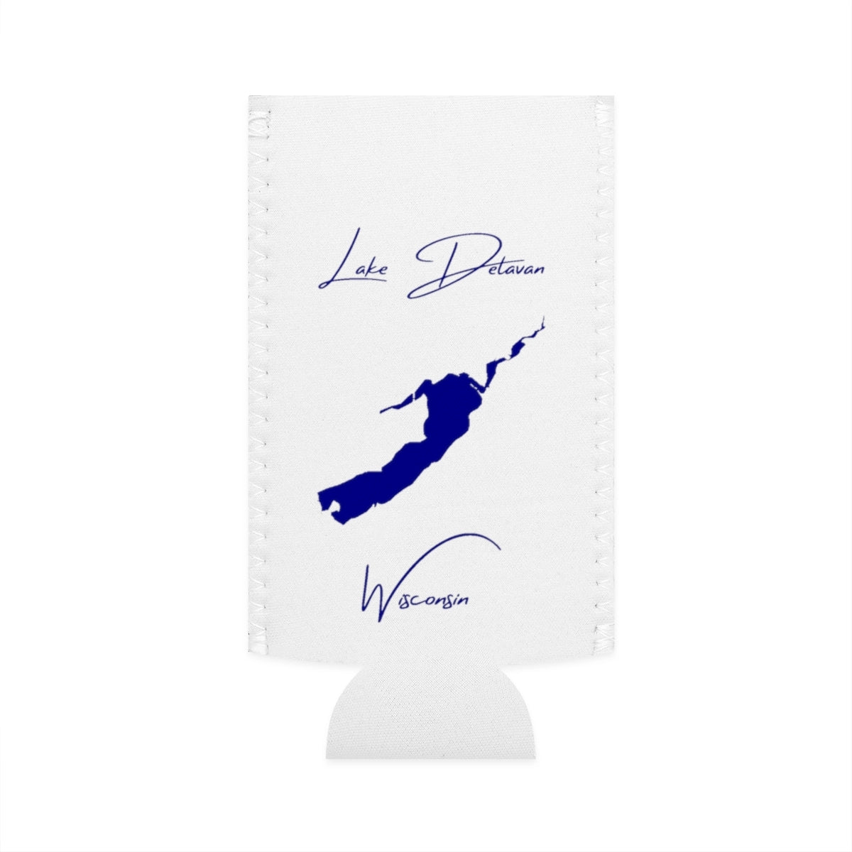 Wisconsin  Lake  Delavan  Slim  Can  Koozie  front  position  view  from  flat-front  white.webp