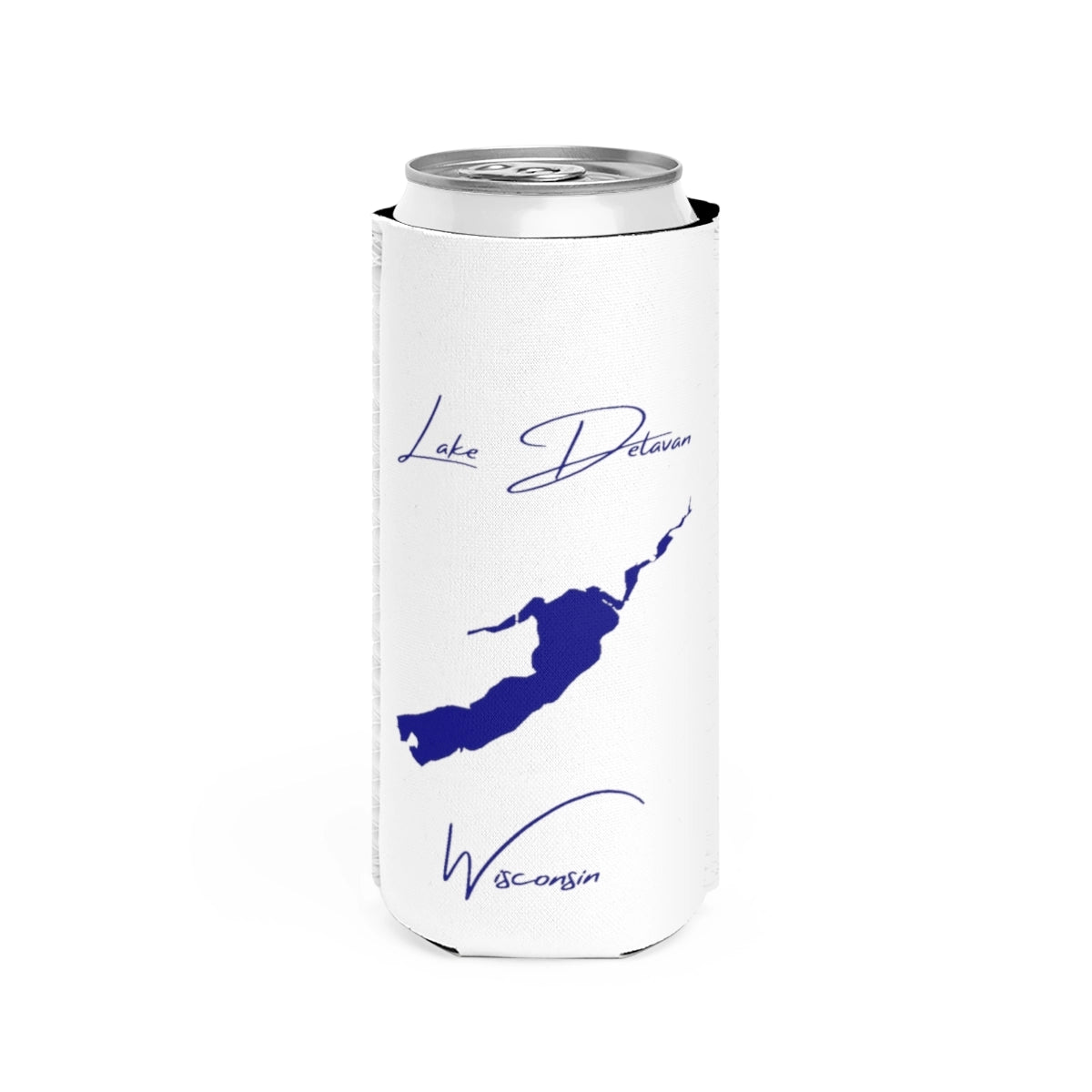 Wisconsin  Lake  Delavan  Slim  Can  Koozie  front  position  view  from  front  white.webp