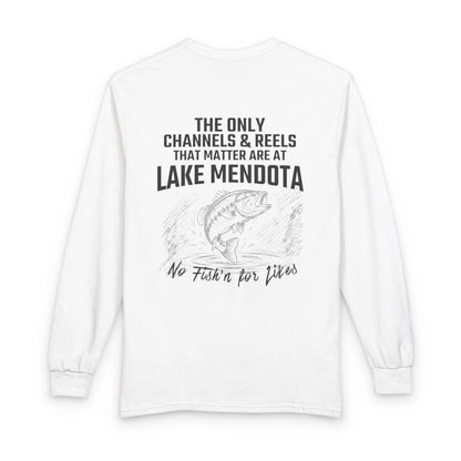 Wisconsin  Lake  Mendota  Long  Sleeve  Fishing  T-shirt  back  position  view  from  back  white.webp