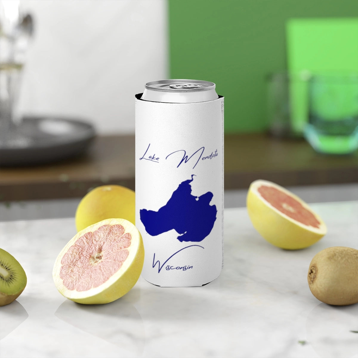 Wisconsin  Lake  Mendota  Slim  Can  Koozie  front  position  view  from  context-2  white.webp