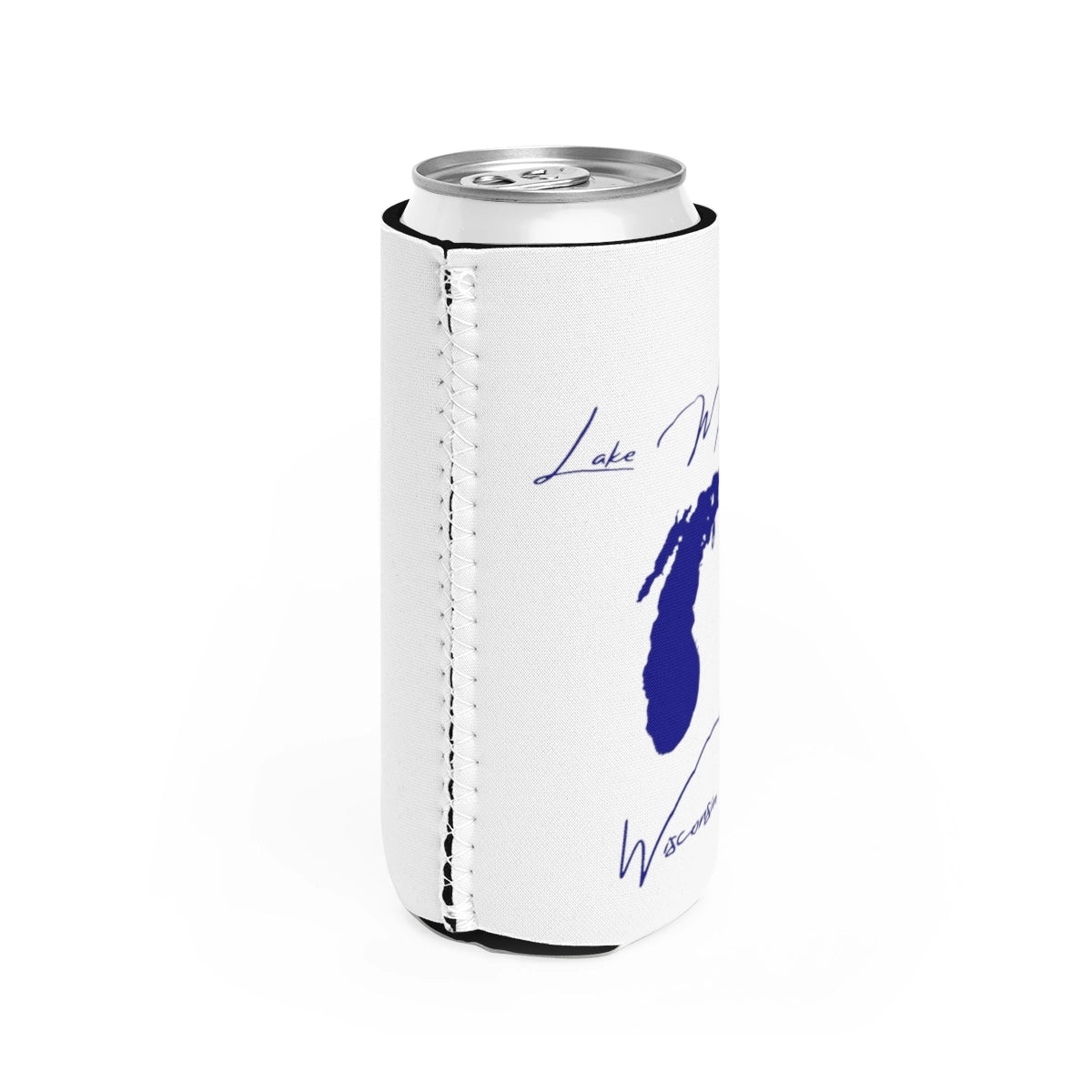 Wisconsin  Lake  Michigan  Slim  Can  Koozie  all  position  view  from  right  white.webp
