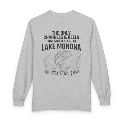 Wisconsin  Lake  Monona  Long  Sleeve  Fishing  T-shirt  back  position  view  from  back  sport  grey.webp