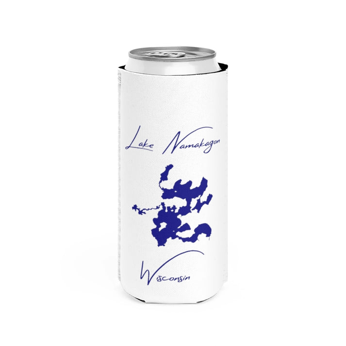 Wisconsin  Lake  Namakagon  Slim  Can  Koozie  front  position  view  from  front  white.webp