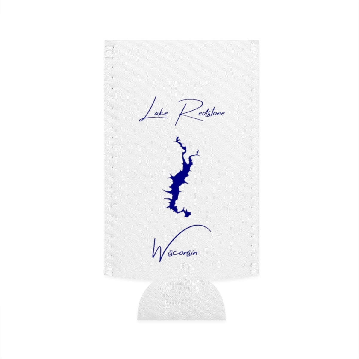 Wisconsin  Lake  Redstone  Slim  Can  Koozie  front  position  view  from  flat-front  white.webp