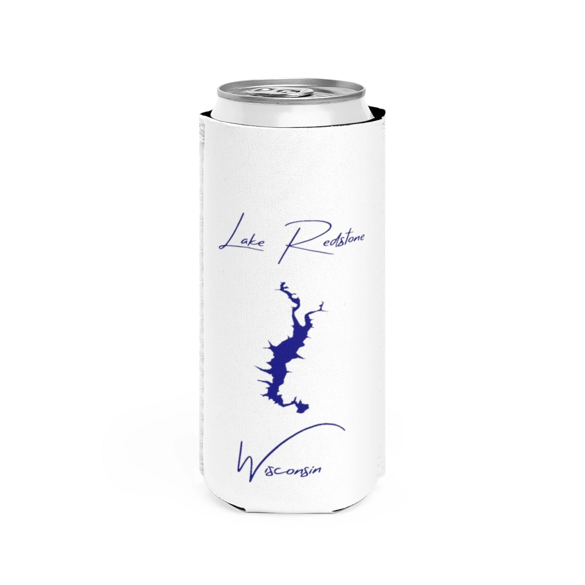 Wisconsin  Lake  Redstone  Slim  Can  Koozie  front  position  view  from  front  white.webp