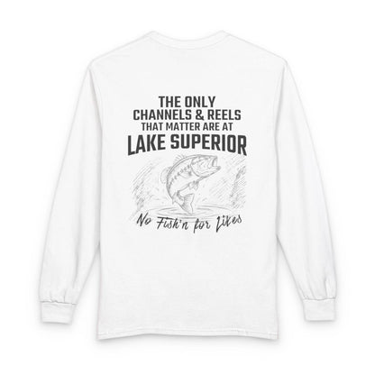 Wisconsin  Lake  Superior  Long  Sleeve  Fishing  T-shirt  back  position  view  from  back  white.webp