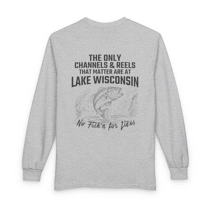 Wisconsin  Lake  Wisconsin  Long  Sleeve  Fishing  T-shirt  back  position  view  from  back  sport  grey.webp