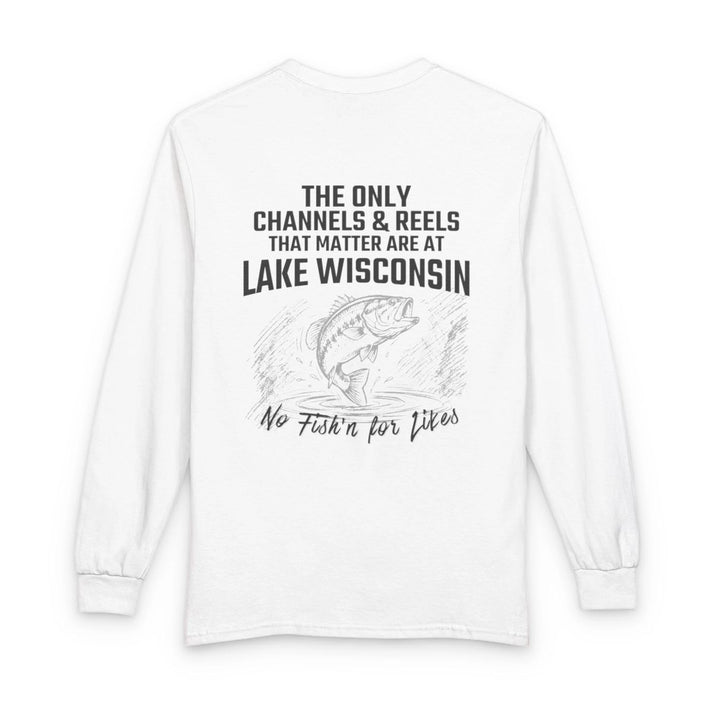 Wisconsin  Lake  Wisconsin  Long  Sleeve  Fishing  T-shirt  back  position  view  from  back  white.webp