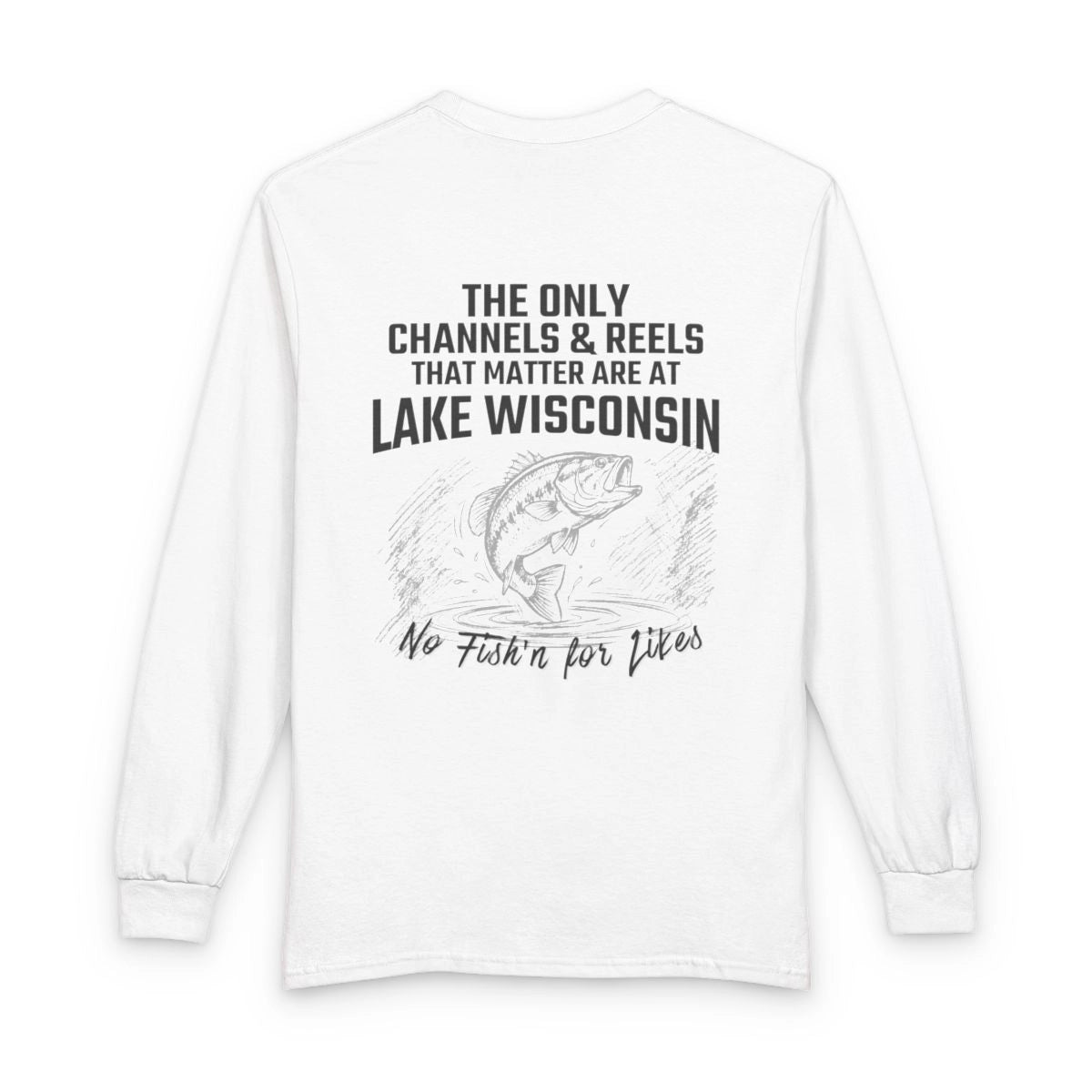 Wisconsin  Lake  Wisconsin  Long  Sleeve  Fishing  T-shirt  back  position  view  from  back  white.webp