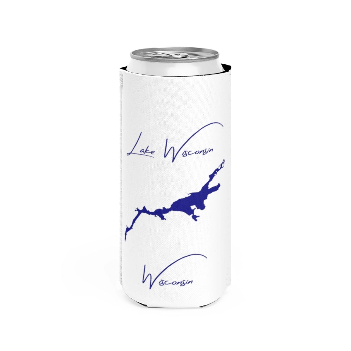 Wisconsin  Lake  Wisconsin  Slim  Can  Koozie  front  position  view  from  front  white.webp