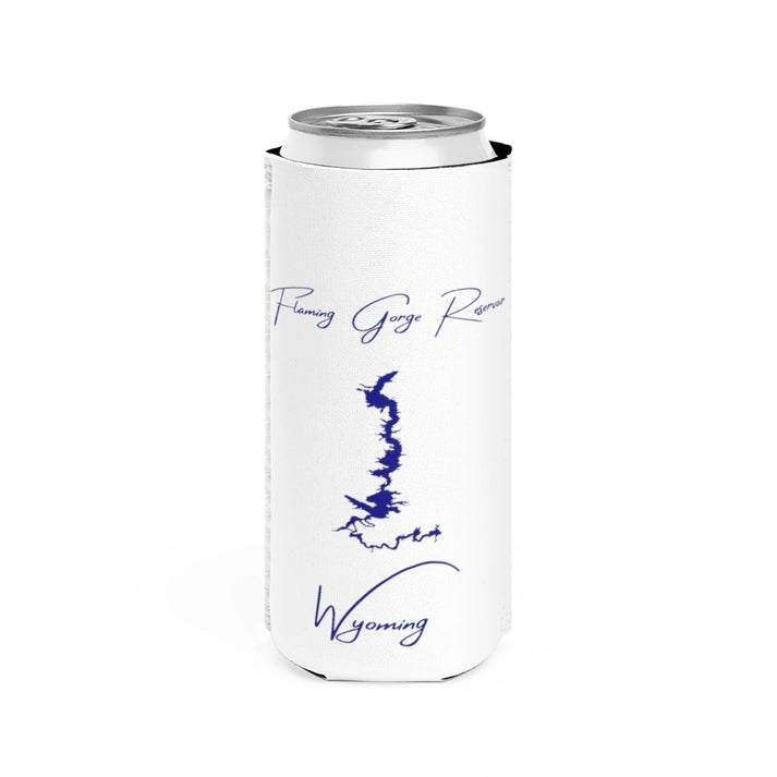 Wyoming  Flaming  Gorge  Reservoir  Slim  Can  Koozie  front  position  view  from  front  white.webp