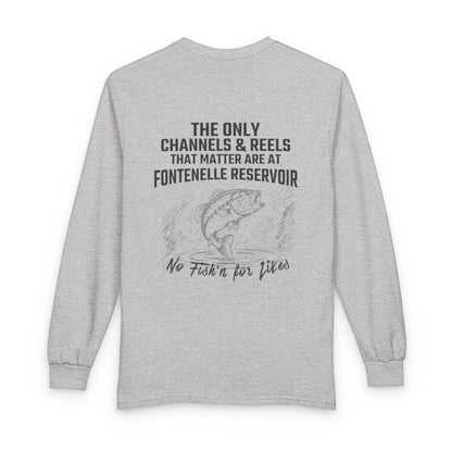 Wyoming  Fontenelle  Reservoir  Long  Sleeve  Fishing  T-shirt  back  position  view  from  back  sport  grey.webp