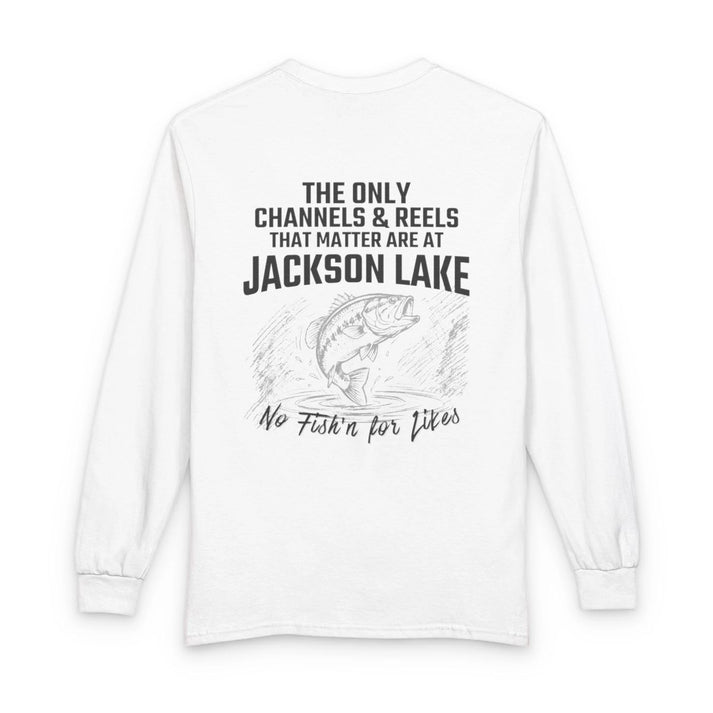 Wyoming  Jackson  Lake  Long  Sleeve  Fishing  T-shirt  back  position  view  from  back  white.webp