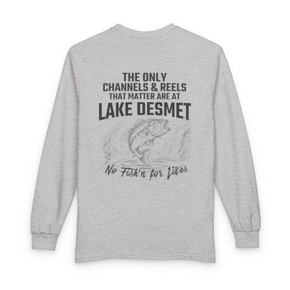 Wyoming  Lake  DeSmet  Long  Sleeve  Fishing  T-shirt  back  position  view  from  back  sport  grey.webp