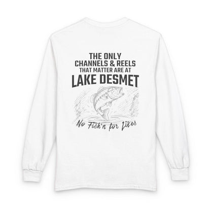 Wyoming  Lake  DeSmet  Long  Sleeve  Fishing  T-shirt  back  position  view  from  back  white.webp