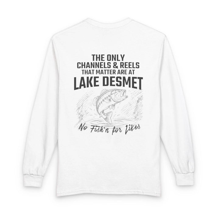 Wyoming  Lake  DeSmet  Long  Sleeve  Fishing  T-shirt  back  position  view  from  back  white.webp