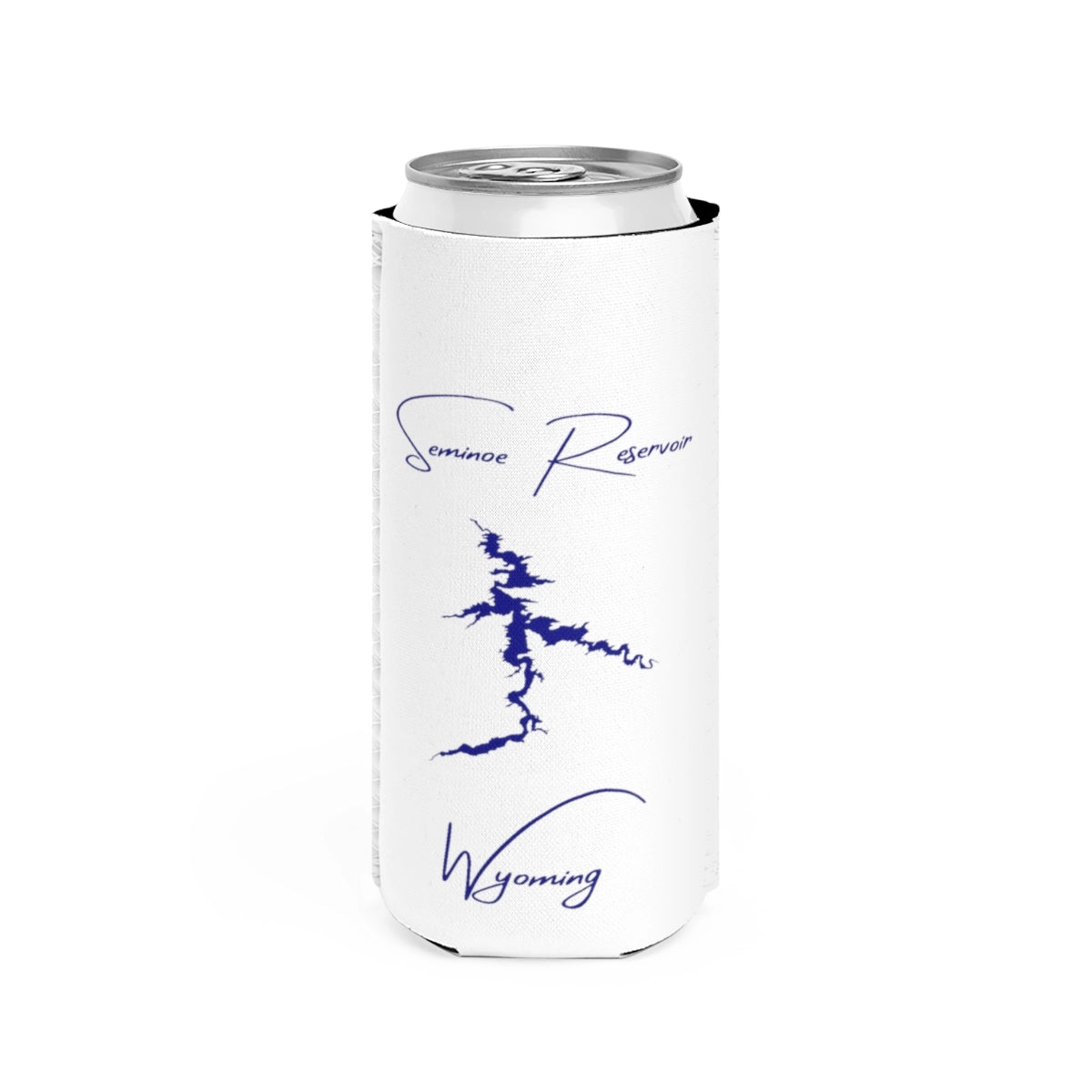 Wyoming  Seminoe  Reservoir  Slim  Can  Koozie  front  position  view  from  front  white.webp