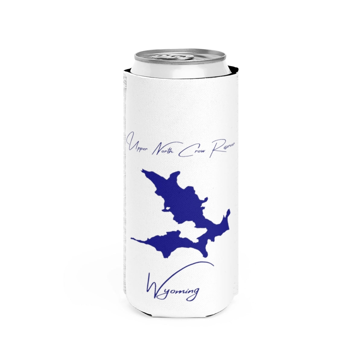 Wyoming  Upper  North  Crow  Reservoir  Slim  Can  Koozie  front  position  view  from  front  white.webp