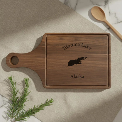 lifestyle image of Iliamna Lake Alaska Engraved Cutting Board