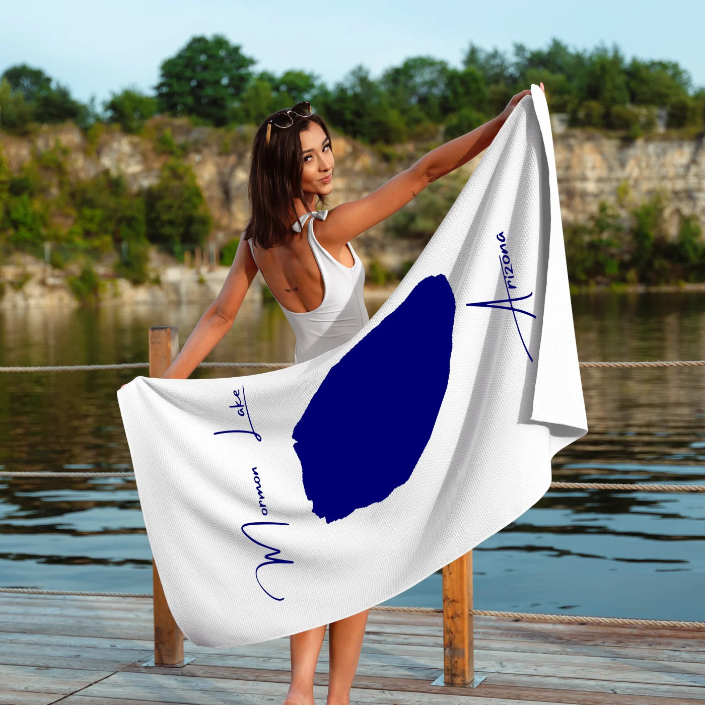lifestyle image of Mormon Lake Arizona Beach Towel