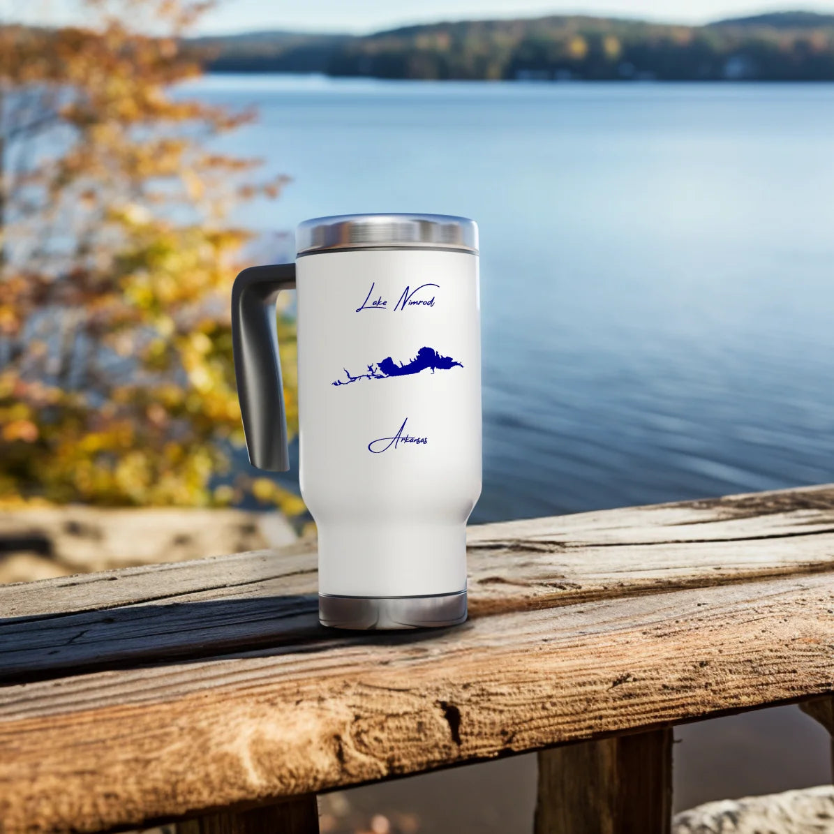 lifestyle image of Lake Nimrod Arkansas Travel Mug