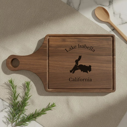 lifestyle image of Lake Isabella California Engraved Cutting Board