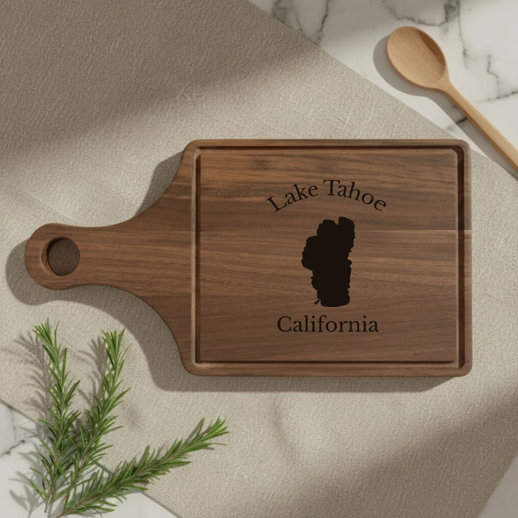 lifestyle image of Lake Tahoe California Engraved Cutting Board
