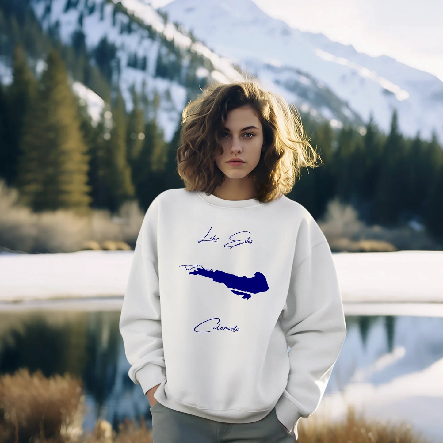 lifestyle image of Lake Estes Colorado Sweatshirt