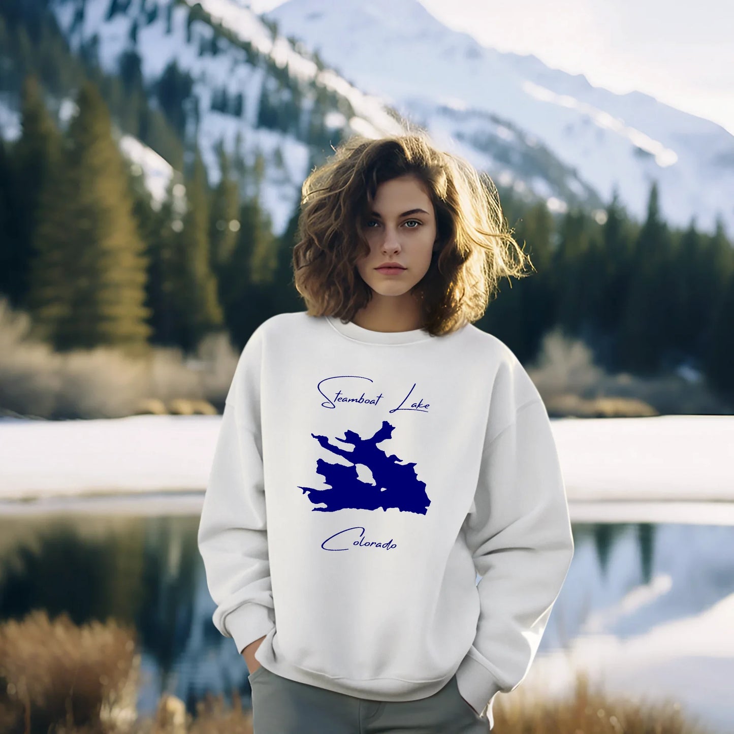 lifestyle image of Steamboat Lake Colorado Sweatshirt