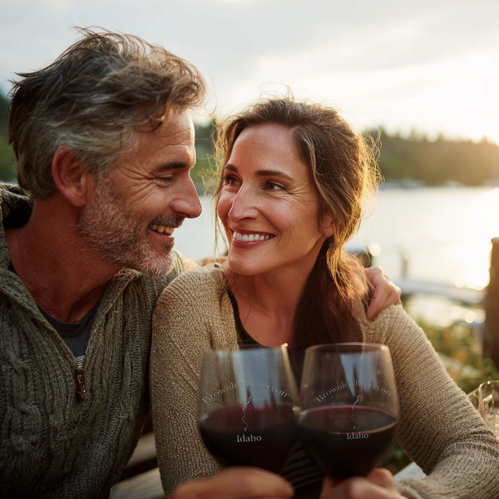 lifestyle image of Brownlee Reservoir Idaho Engraved Wine Glass