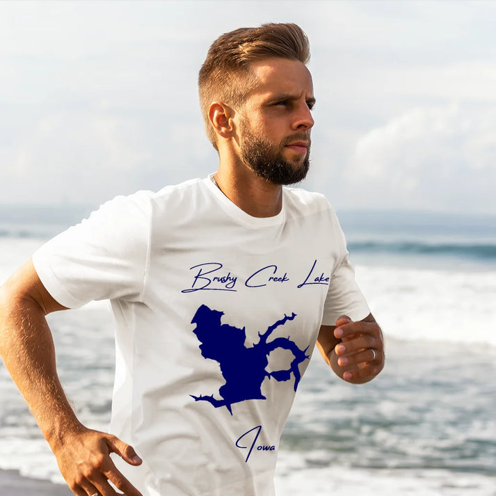 lifestyle image of Brushy Creek Lake Iowa T-shirt