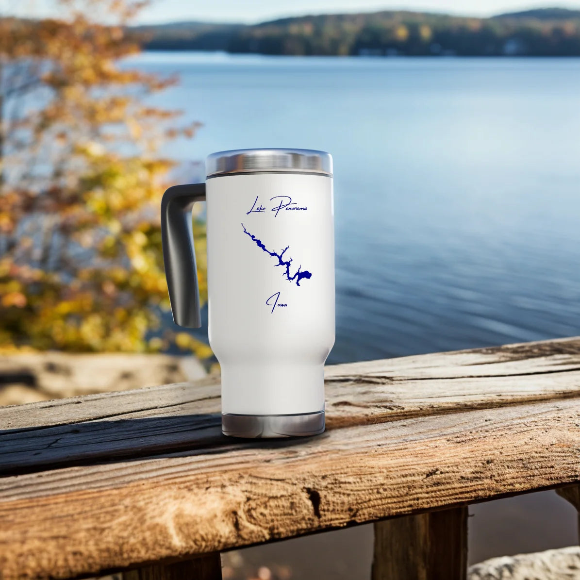 lifestyle image of Lake Panorama Iowa Travel Mug